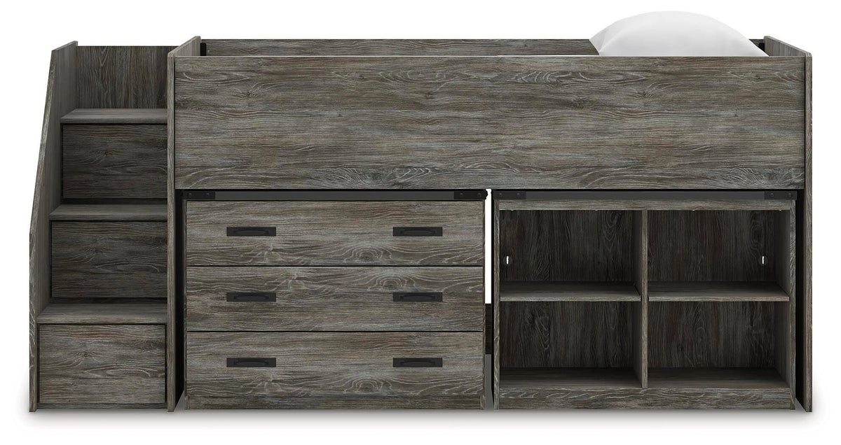 Frandern Loft Bed with Bookcase and Drawer Storage